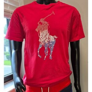Polo Ralph Lauren Men's Red Graphic T-Shirt Classic Fit Large USA Flag Logo
